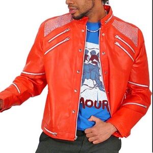 Michael Jackson Red Men's Leather Bomber Jacket XL
